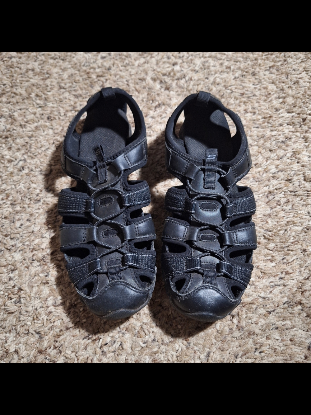 Vintage Skechers Black Leather Caged Fisherman Sport Sandals Size 9